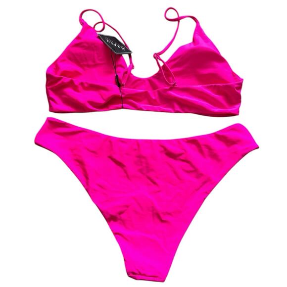 NWT Zaful Neon Pink Spaghetti Strap Bralette Two Piece Bikini Set Womens Sz 8-10 - Picture 3 of 7